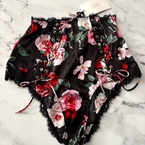 Victoria's Secret Black and Red Floral Lace-Up Panties